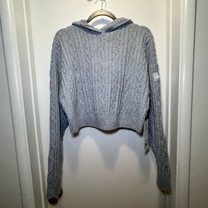 ALO YOGA Athletic Heather Grey Cable Knit Winter Bliss Pullover Hoodie Size S